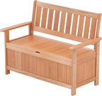 Tangkula 48 Inch Outdoor Wood Storage Bench Deck Box, Wooden Storage Loveseat with 34.2 Gal Inner Space, Entryway Bench Deck Box with Slatted Backrest, Storage Seat for Garden, Lawn, Balcony & Porch