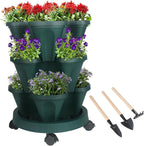 Vertical Planter 3 Tier Stackable Planters Garden Planters Strawberry Herb Flower and Vegetable Planter Indoor Outdoor Gardening Pots with Removable Wheels and Tools