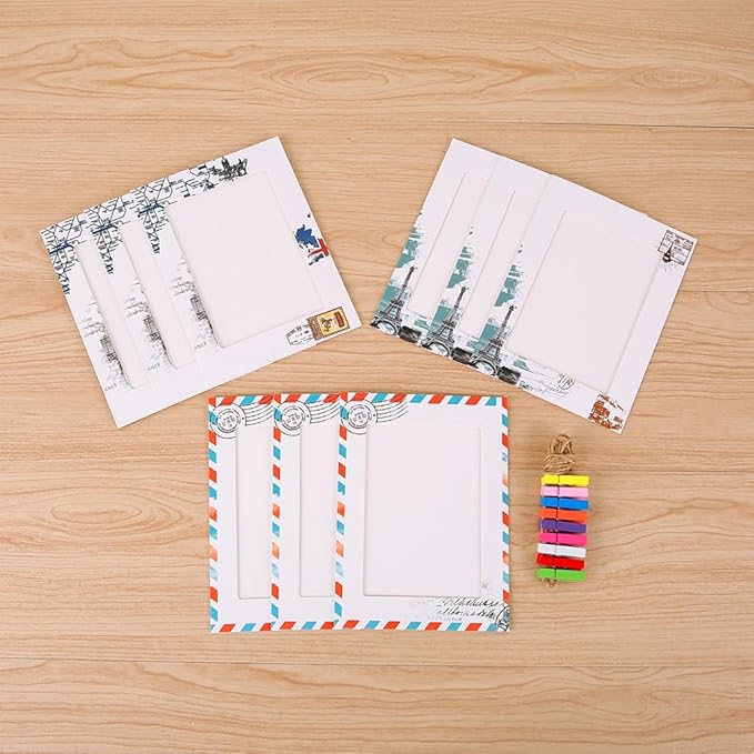 Hanging Photo Display Photo Holder String with Clips Photo Frame Set Perfect Wall Decor for Teen Bedroom Home Cubicle Office Retro Postmark *2