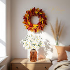 Artificial Daisy Flowers in Amber Glass Vase with Faux Water,9Pcs White Artificial Silk Flowers with Stems for Centerpiece (Daisy)