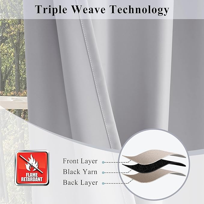 Fcosie 52" Wx96 L Inherent Flame Retardant Curtains - Room Darkening Drapes for School Classroom Dorm Nursing Home Restaurant- Antique Bronze Grommet Privacy Window Drapery - Greyish White - 2 Panels