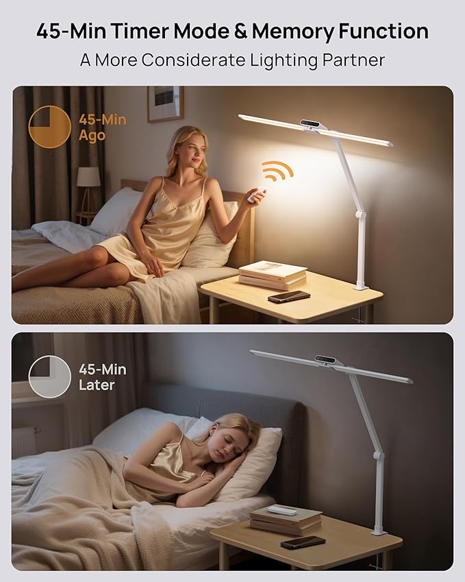 TROND LED Desk Lamp with Clamp, 29.55'' Tall Desk Light with Remote, 1500LM Bright Table Lamp, Swing Arm Clip on Light, Eye-Caring, Touch Control Dimmable for Home Office Monitor Reading Study Task