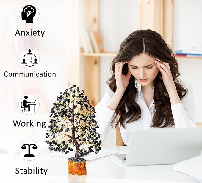 Black Tourmaline Gemstone Tree of Life - Crystal Tree for Positive Energy, Handmade Chakra Tree, Feng Shui Decor - Good Luck Gem Bonsai, Money Tree, Wealth & Prosperity, Spiritual Mystical Gift