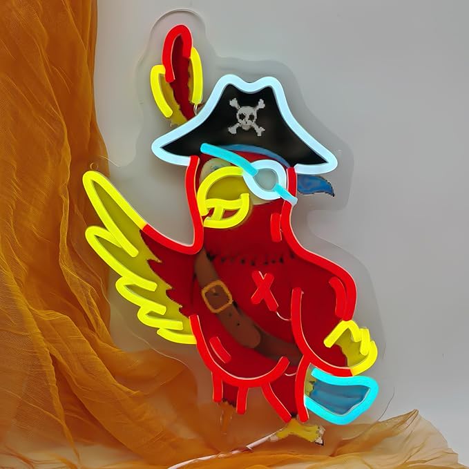 Pirate Parrot Neon Light - Pirate LED Light Wall Decor Ideal for Pirate Party Decorations Gifts for Friends
