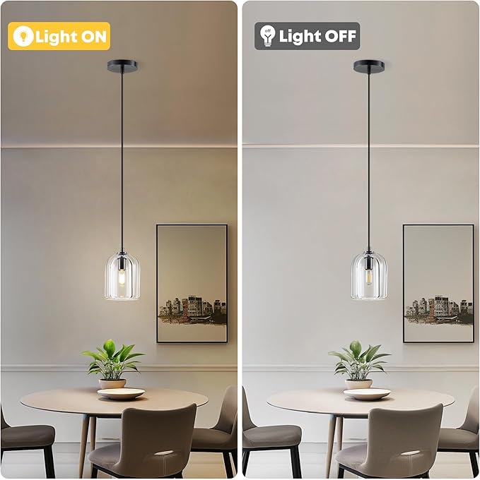 2 Pack Pendant Light for Kitchen Island, Modern Crystal Modern Pendant Lights, Black Pendant Light in Kitchen Island, E12 Bulb Indoor Island Pendant Lights, for DiningRoom,Living Room,Bedroom