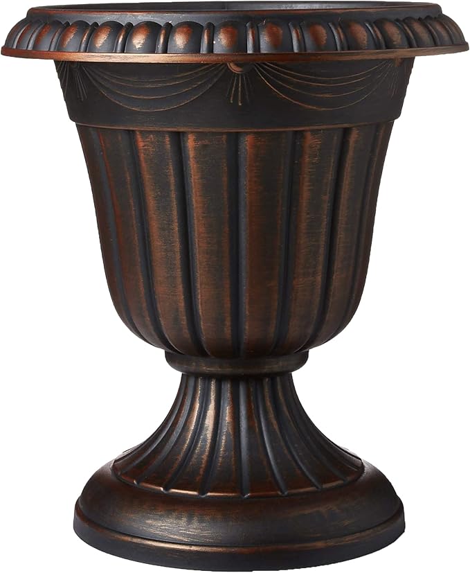 PL00CP Classic Traditional Plastic Urn Planter, 16" x 18", Brushed Copper