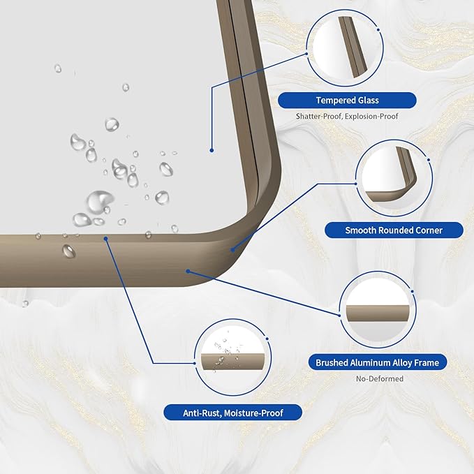 WEER 50x30 Inch Bronze Bathroom for Wall, Farmhouse Oil Rubbed Bronze Mirror, Rectangle Bronze Vanity Mirror with Aluminum Alloy Brushed Metal Frame, Tempered Glass, Anti-Rust (Horizontal/Vertical)