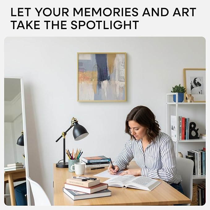 Homeforia 16x16 Picture Frame Gold, High End Metal 16 x 16 Square Poster Frame with Mat 12 x 12 Photo, 16x16 Frame Matted to 12x12 Print, 16by16 Gold Hanging Frames, Tempered Glass, Wall Kit, Set of 1