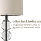 Oneach 24" Glass Table Lamps Set of 2, Black Modern Table Lamps with USB Ports for Living Room, Linen Shade Bedside Lamps for Bedroom, Nightstand, Side Table (Bulbs not Included)