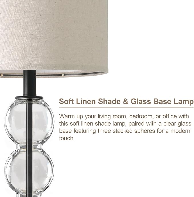 Oneach 24" Glass Table Lamps Set of 2, Black Modern Table Lamps with USB Ports for Living Room, Linen Shade Bedside Lamps for Bedroom, Nightstand, Side Table (Bulbs not Included)