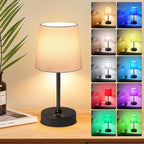 Cordless Table Lamp,5000mAh Rechargeable Battery Operated Desk Lamp,3Colors & 7 RGB Stepless Dimmable, Portable Small Touch Fabric Shade LED Night Light for Patio Restaurant Home(White)