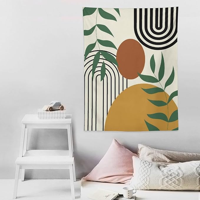 ICMOLYYENLO Boho Plant Aesthetic Tapestry, Abstract Medieval Arch Sun Home Aesthetic Wall Hanging For Bedroom Living Room Dormitory Tapestry 60x60 Inches