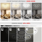 Modern LED Ceiling Light,Dimmable 3000K-6500K 3 Colors Flush Mount Ceiling Lights Fixtures 6 Rings 139W Remote LED Ceiling Lighting for Living Room,Dining Room,Kitchen,Bedroom,Office
