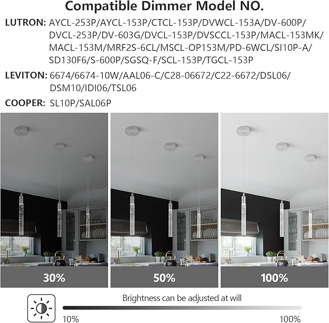 Modern Kitchen Island Pendant Light Dimmable LED Chrome Finish Mini Crystal Pendant Lighting Bedroom Bedside Table Small Pendant Lights（1-Pack）