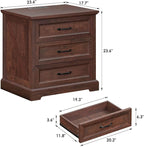 HOMMPA 24'' Farmhouse Nightstand with Charging Station, Bedside Tables with Storage, Side Table with USB Port, 3 Drawers End Table Dresser, Wood Night Stand for Bedroom, Living Room, Maroon Brown