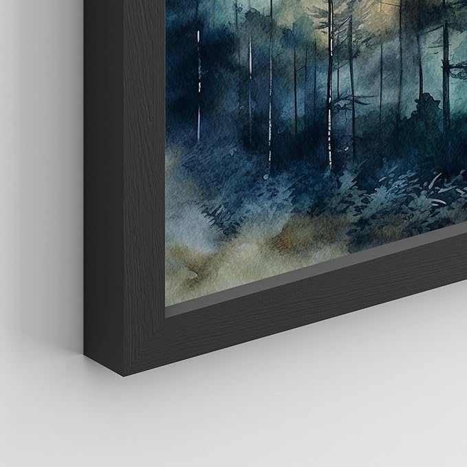 SIGNWIN Framed Poster Green & Teal Watercolor Forest Pine Trees Nature Wilderness Photography Realism Decorative Rustic Cozy Zen for Living Room, Bedroom, Office - 12"x16"x 4 Black