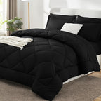 CozyLux Queen Comforter Set Black - Bed in a Bag Queen Size 7 Pieces, Luxury Soft Bed Set for All Seasons, Bedding Set with Down Alternative Comforter, Sheets, Pillowcases & Shams