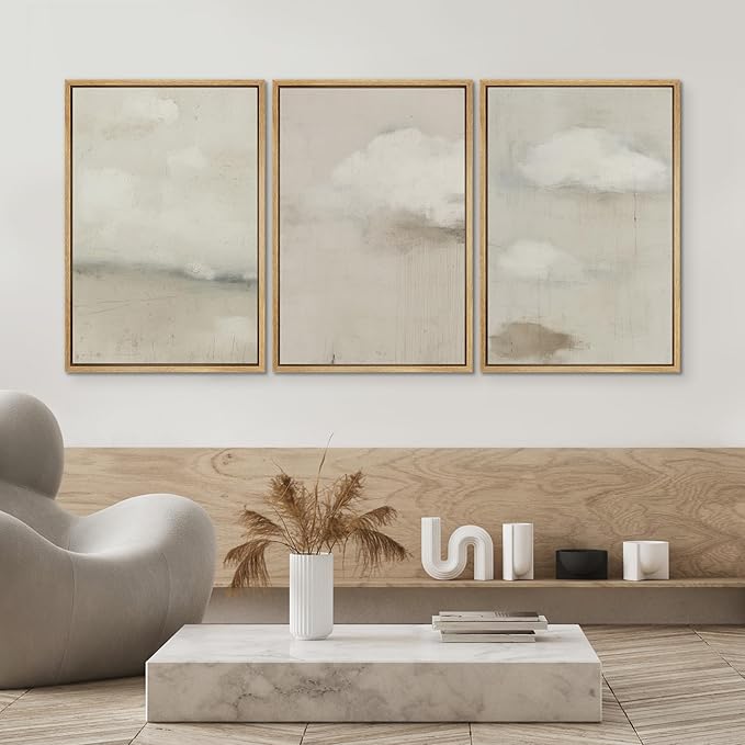 SIGNWIN Framed Canvas Print Wall Art Soft Neutral Cloudscape Minimalist Sky Photography Modern Art Minimalist Black and White for Living Room, Bedroom, Office - 16"x24"x3 Natural