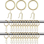 Hotop 60 Pieces 1.26 Inch Metal Drapery Curtain Rings Curtain Hanging Rings and 60 Pieces Metal Drapery Pin Hooks for Drapes Window Door Shower (Gold)