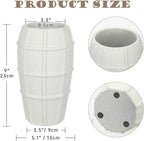 Briful Rustic Terracotta Flower Vase for Home Decor – 9" White Farmhouse Textured Barrel-Style Ceramic Vase Vintage Handcrafted Gridded Design for Faux & Dried Flowers Living Room Table Centerpiece