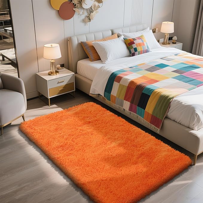 Shag Area Rug for Bedroom 3x5,Orange Fluffy Area Rugs for Living Room,Soft Fuzzy Rug Non-Shedding Indoor Plush Carpet for Kids Bedroom Nursery Dorm Home Decor