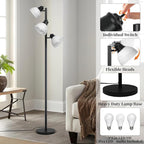 63" Modern 3-Head Adjustable Floor Lamp, Flexible Gooseneck Standing Lamp with Glass Shades for Living Room, Bedroom & Office,3x9W E26 LED Bulbs Included, Weighted Base