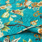 ENASAL Cotton Bedspread Quilt Sets Reversible Bedding Coverlet Sets Comforter, Vintage Floral with Peacock Pastoral Turquoise Bedspread, King Size