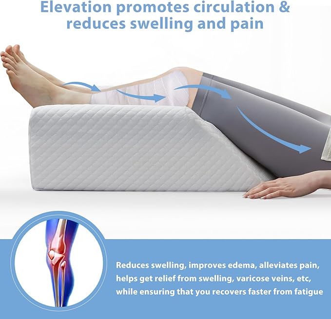 Leg Elevation Pillow for Blood Circulation After Surgery, Memory Foam Knee Wedge Pillow for for Swelling, Back Pain, Foot Injury, Rest