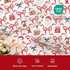 Christmas Comforter Set Full Size,Red Christmas Bed Set with Reindeer, Bows and Santa Claus Bedding for Holiday, 3 Pieces 1 Reversible Comforter and 2 Pillowcases