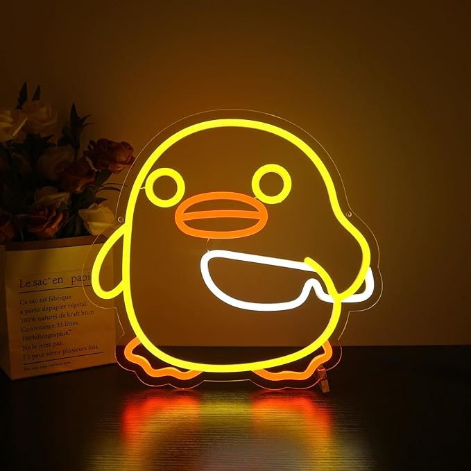 Duck Neon Sign, HSJNJKFU Neon Signs for Wall Decor Yellow Duck Animal Led Sign Light Up Sign for Room Birthday Party Home - LED Neon USB Powered