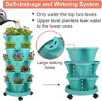 Vertical Planter 5 Tier Stackable Planters Garden Planters Strawberry Herb Flower and Vegetable Planter Indoor Outdoor Gardening Pots with Removable Wheels and Tools
