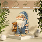 Sleepy Garden Gnome with Teddy Bear & Lantern - 9" Weatherproof Resin Statue - Indoor Outdoor Decor - Whimsical for Home, Patio & Lawn