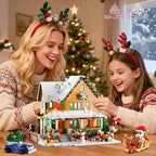 Christmas House Mini Building Set with Light, PLAXSOON 1961 PCS Holiday Snow Village Architecture Model Building Block with Santa Claus Sleigh, Xmas Display Toy Set for Adults Kids Boys Girls Ages 14+