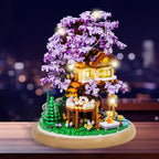 DIY Flower Building Toy Sets Miniature Cherry Blossom Tree House Building Kit, Purple & Yellow Sakura Flowers, Building Blocks Set for Adults & Girls - Bonsai Tree Model with Dust Cover