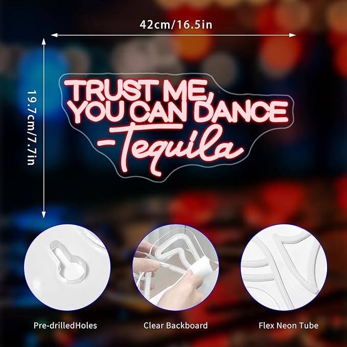 Neon Sign, Trust Me You Can Dance Neon Signs for Wall Decor Neon Red LED Signs Room Neon Light Up Signs Home Decor for Business Bedroom Club Party Bars Shop USB Operated