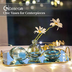 Bud Vases 3Pcs/Set Small Vases Handmade Cute Green Small Vases for Flowers Centerpieces Glass Vases Mini Vase Home Decor Centerpieces, Events Table Decor