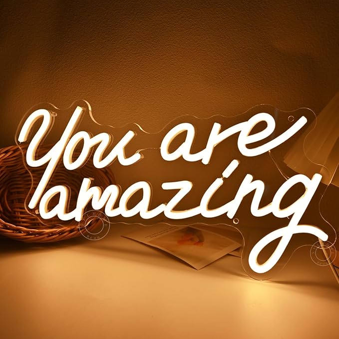 SYLHOME You Are Amazing Led Neon Light Sign Girls Bedroom Kids Room Wall Decor Sign Wedding Birthday Christmas Graduation Party Sign Student USB 15.75" X 8.94" Warm