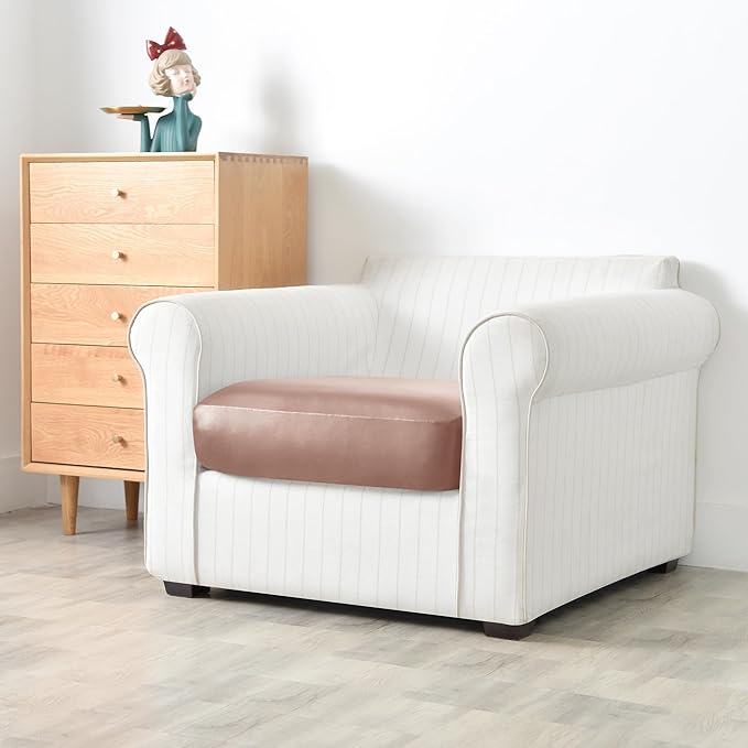 Yates Home PU Leather Couch Sofa Cushion Slipcover Water-Proof Elastic Chair RV Seat Covers Loveseat Sofa Furniture Protector Slip Cover for Seater Replacement in Living Room（Chair, Light Brown）