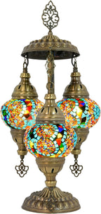 Mozaist Turkish Mosaic Lamp with Bulb – 3 Globe Tiffany-Style Moroccan Table Light (Multi-Colored)