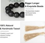 OMISHE 50" Long Extra Large Wood Bead Garland with 1.6" Diameter Wooden Beads and Tassels, Rustic Farmhouse Country Decorative Beads for Home Tiered Tray Decor, Black
