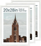 20x28 Picture Frame Set of 3 - White Woodgrain, Solid Wood Gallery Poster Frame - Wall Hanging