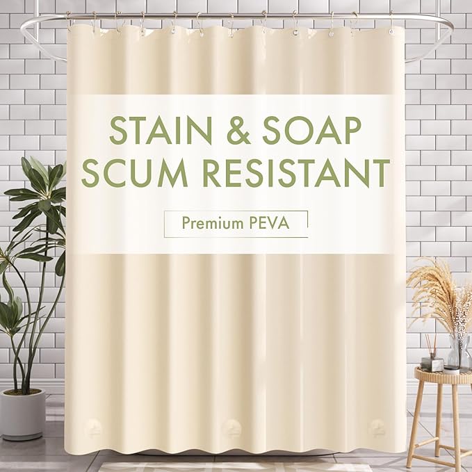 AmazerBath Shower Curtain Liner, 72x72 Beige Shower Curtain Liners, Lightweight Plastic Shower Liner, Cute PEVA Waterproof Cream Shower Curtains for Bathroom with 3 Magnets and 12 Grommets