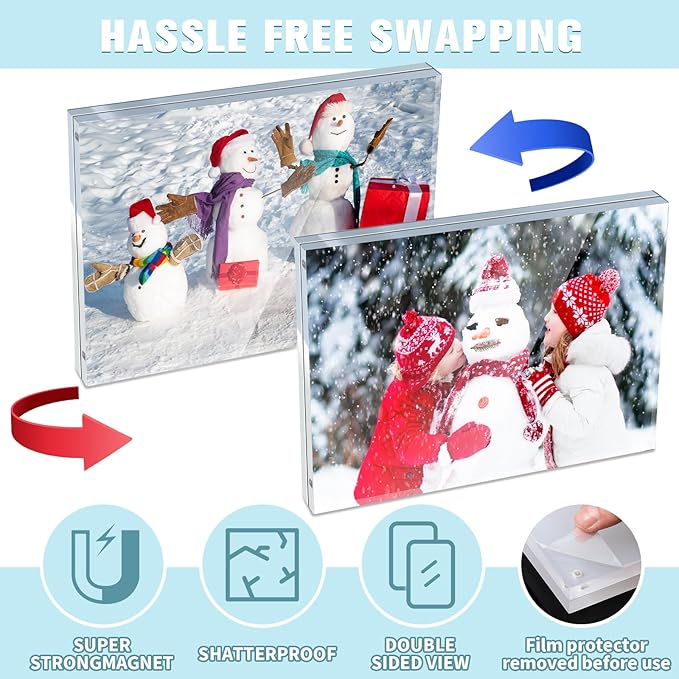 5 Pack 6 x 8 Inches Acrylic Picture Frame Desktop Frameless Photo Frame Double Sided Transparent Acrylic Frame Clear Horizontal Magnetic Frame for Desk Desktop Display Pictures Holder