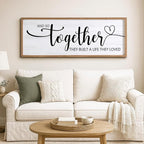 And So Together They Built A Life They Loved Decorative Rustic Sign & Plaque Framed Wall Art for Couples, 40''×15''Wooden Long Wall Decor Above Bed, Vintage Horizontal Farmhouse Wedding Gift