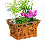Sungmor Heavy Duty Cast Iron Planter Basket w/Non-Woven Growing Bag, Unique Shape & Beautiful Pattern Design, Hollow Orchid Flower Pot Garden Tools Holder, Full Rusted French Country Decor Container