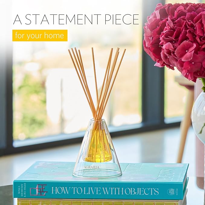 Agraria Golden Cassis Reed Diffuser Set, 12 Reeds Essential Oil Freshener Sticks, Room Diffusers for Home Fragrance, Scented Reed Oil Diffuser Gift