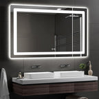 Led Mirror for Bathroom, 30x50 Bathroom Vanity Mirror for Wall with Light, IP54 Enhanced Anti-Fog, Dimmable 3 Colors, Memory Function, Backlit and Front Lit, Shatter-Proof Glass, Plug-in/Hardwired