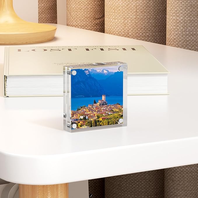 Mini Picture Frame 3x3 inch Acrylic Magnetic Photo Card Frame 20mm Thick Double SidedDesktop Display Frames for Cards Photos Office Home Decor 20 PCS