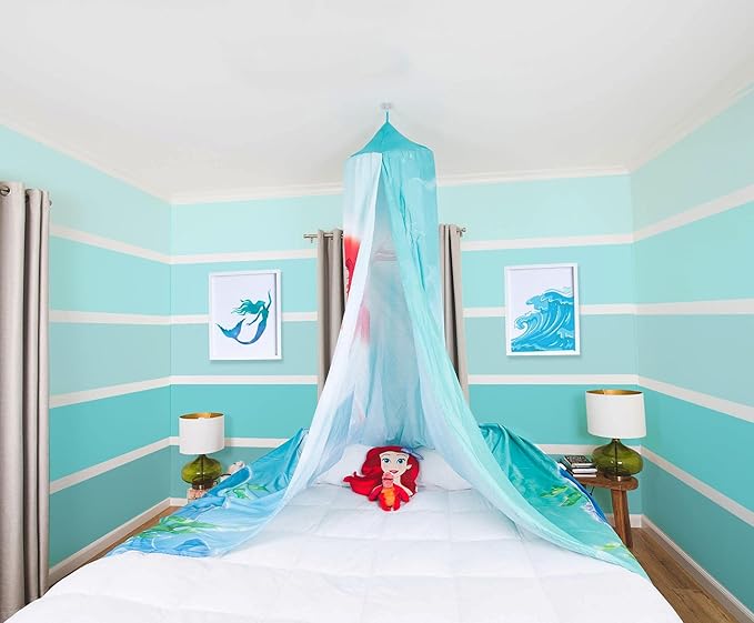 Ukonic Disney The Little Mermaid Ariel Kids Bed Canopy Curtains for Ceiling, Hanging Mosquito Netting Cover for Reading Nook, Sleeping Tent | Playroom Accessories, Home Decor Room Essentials