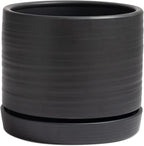 8 Inch Pots for Plants, Ceramic Planter Pot with Drainage Hole & Saucer, Indoor/Outdoor Cylinder Round Planter Pot, Matte Black